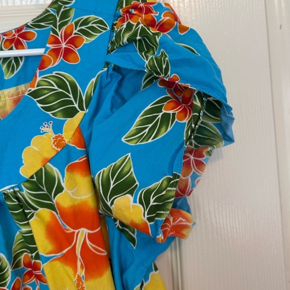Y Not Hawaii Short Sleeve Floral Print Dress Size XL Blue Yellow Orange Green - Picture 3 of 5